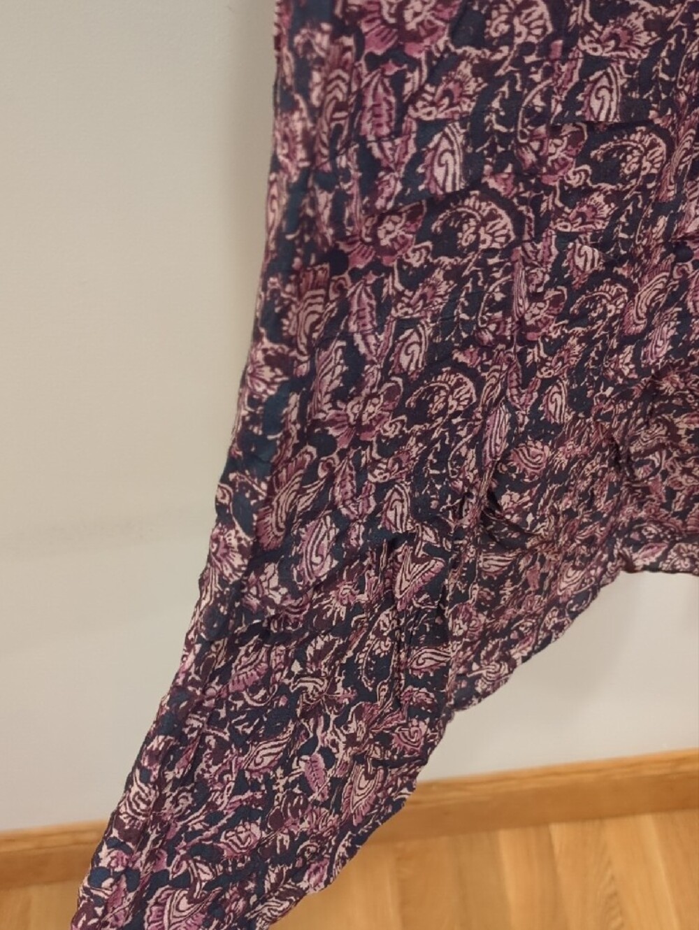 Boho Granola Preppy Cottage Block Print Faherty Purple Navy Maxi Skirt Sz Lg - Picture 5 of 9